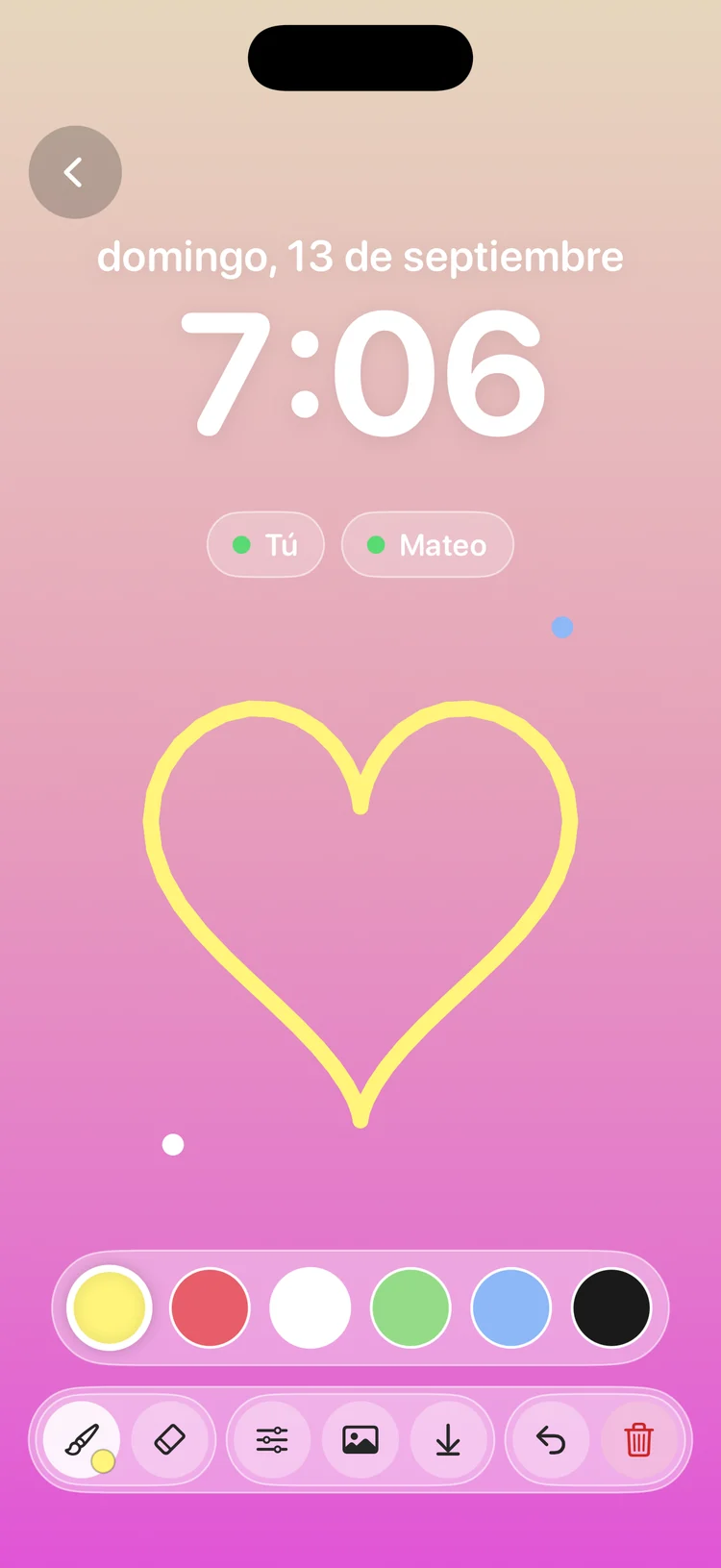 Garabato en vivo con paleta de colores